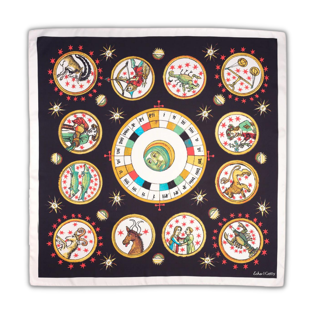 Manuscript Zodiac Silk Square Scarf