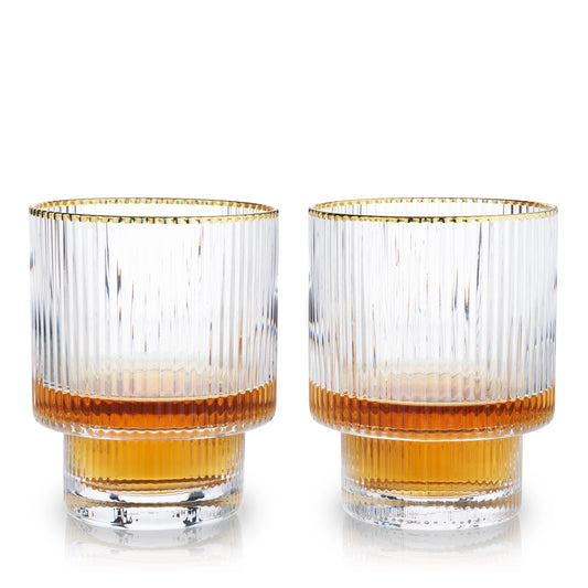 Deco Meridian Gold-Rimmed Crystal Tumblers